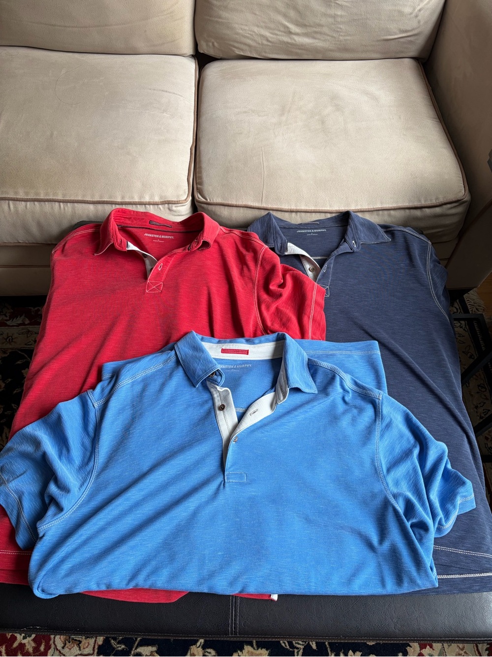 Johnston & Murphy Men's Polo Trio in Red, Blue, Navy L XL